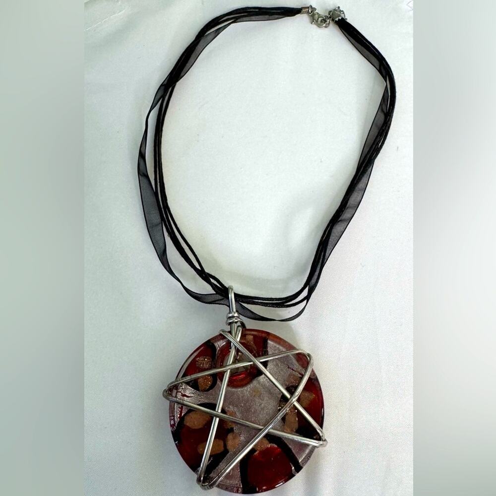 Cloisonné Colored Glass Pendant Necklace